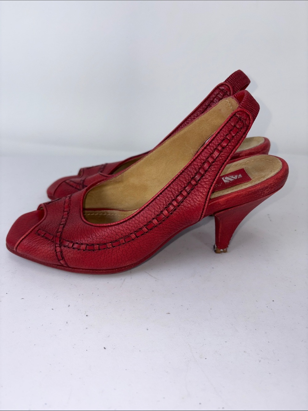 🦥 AEROSOLES Red Leather Slingback  Heels
